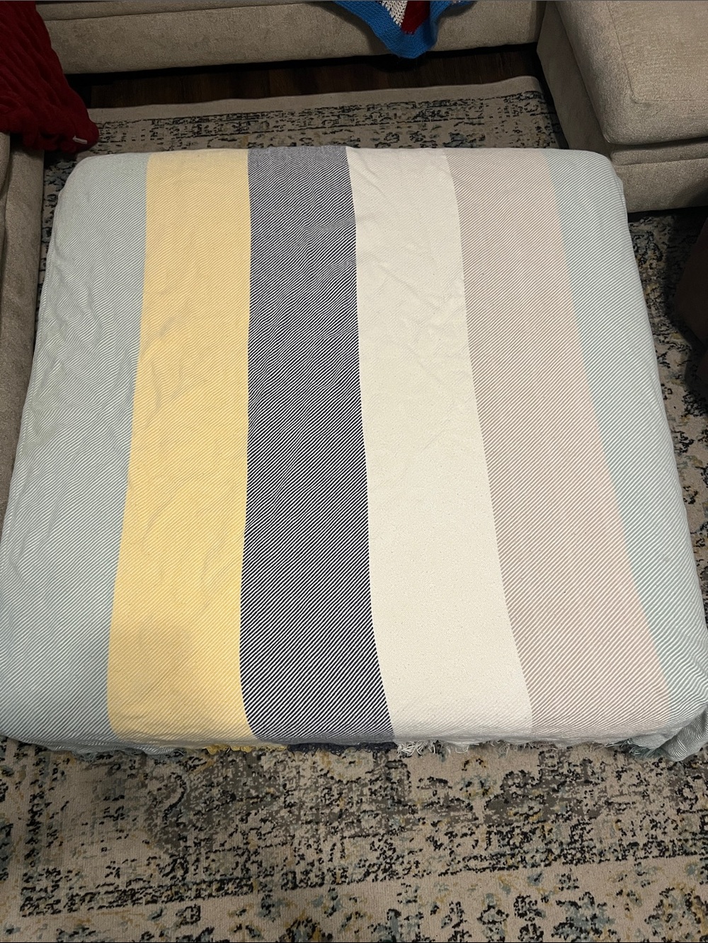 Threshold Striped Cotton Coverlet in Yellow, Navy, Cream, Light Blue